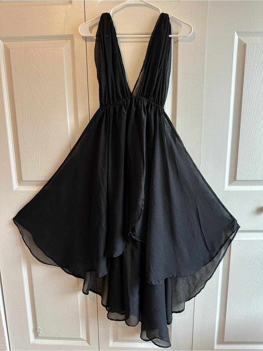 Sheer Black Whimsigoth Witchy Asymmetrical Fairy High Low Hemline Flowy Dress